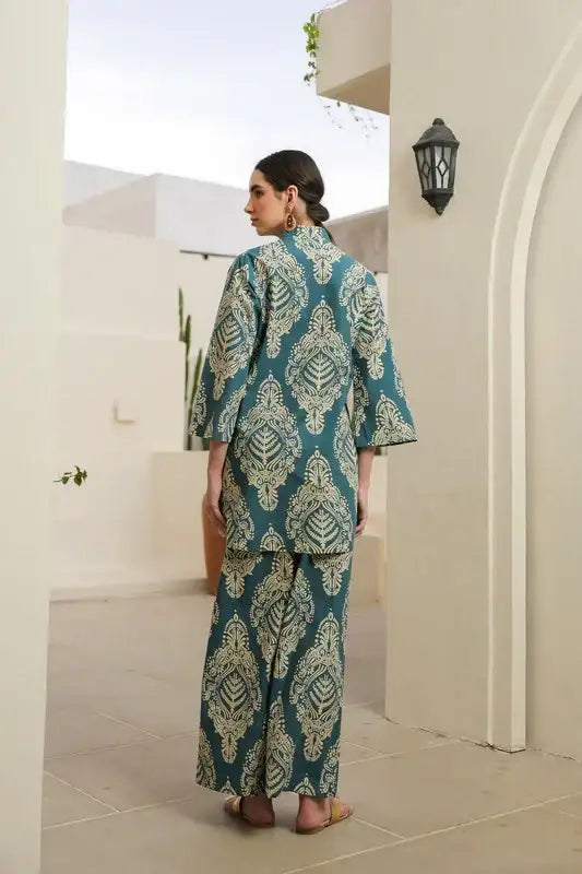 Teal Blossom Cotton Co-ord Set