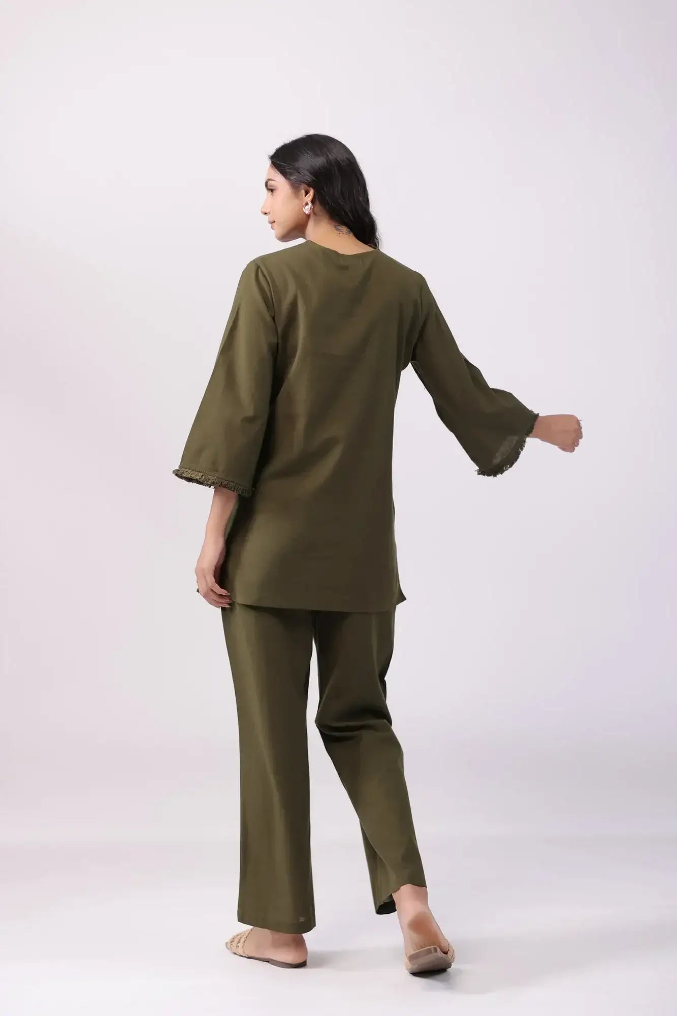 Olive Charm Green Cotton Flex Co-ord Set