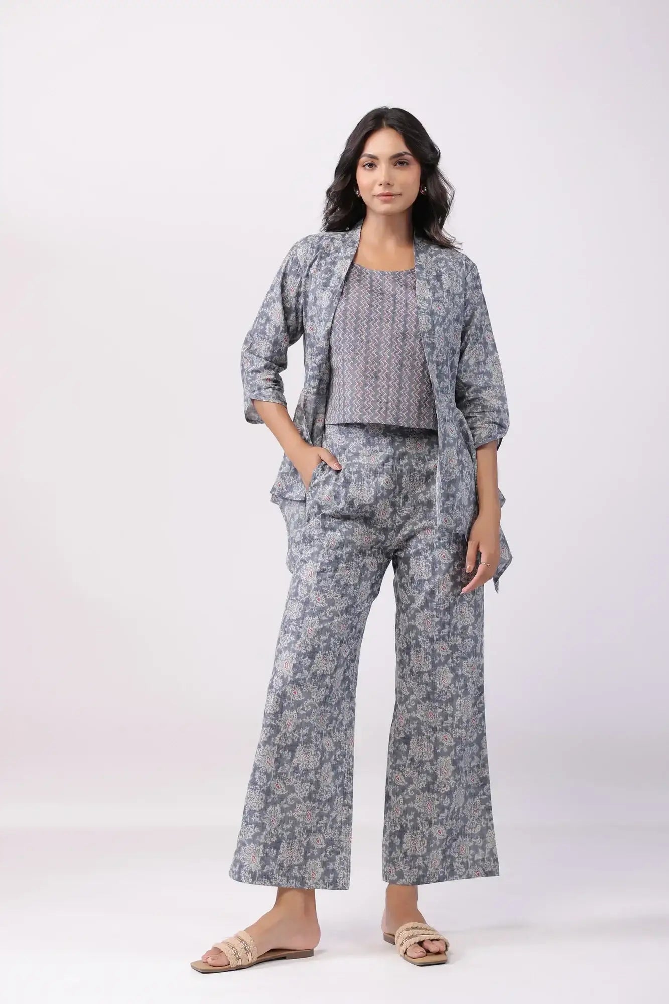 Moonlit Grey Three Piece Cotton Co-ord Set