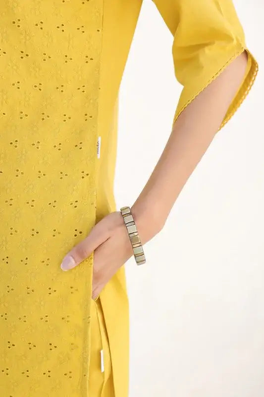 Yellow Sunflower Bliss Schiffli Cotton Co-ord Set