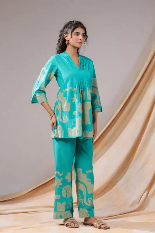 Aqua Rhythm Cotton Co-ord Set