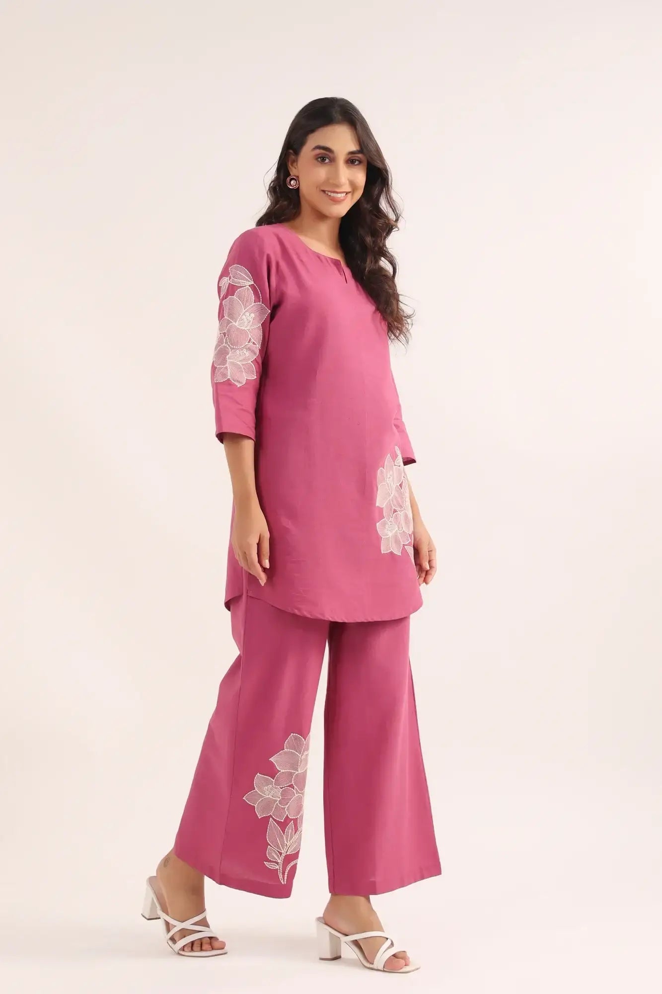 Lilac Bloom Cotton Flex Embroidered Co-ord Set