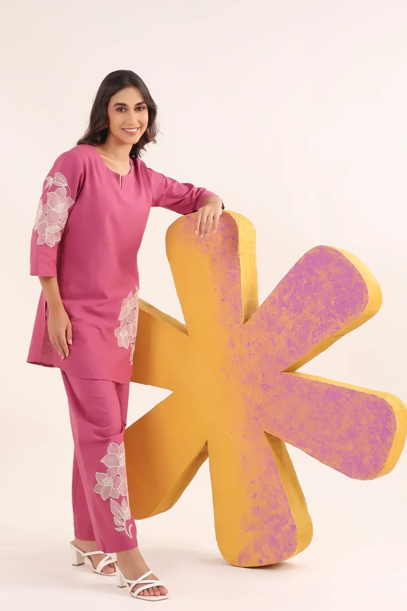 Lilac Bloom Cotton Flex Embroidered Co-ord Set