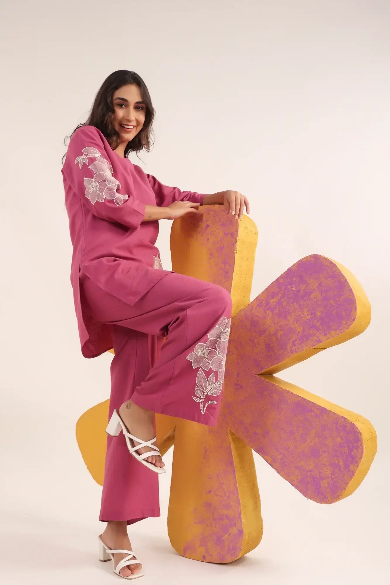 Lilac Bloom Cotton Flex Embroidered Co-ord Set