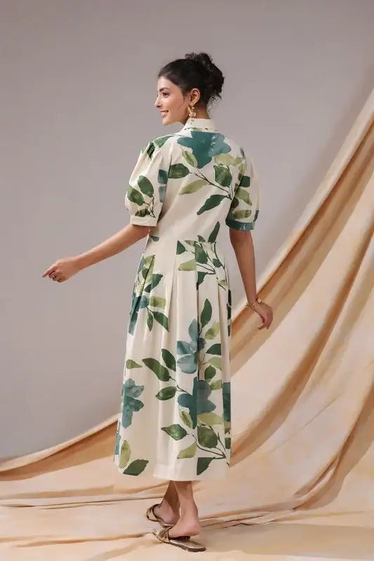 Verdant Leaf Cotton Flex Dress