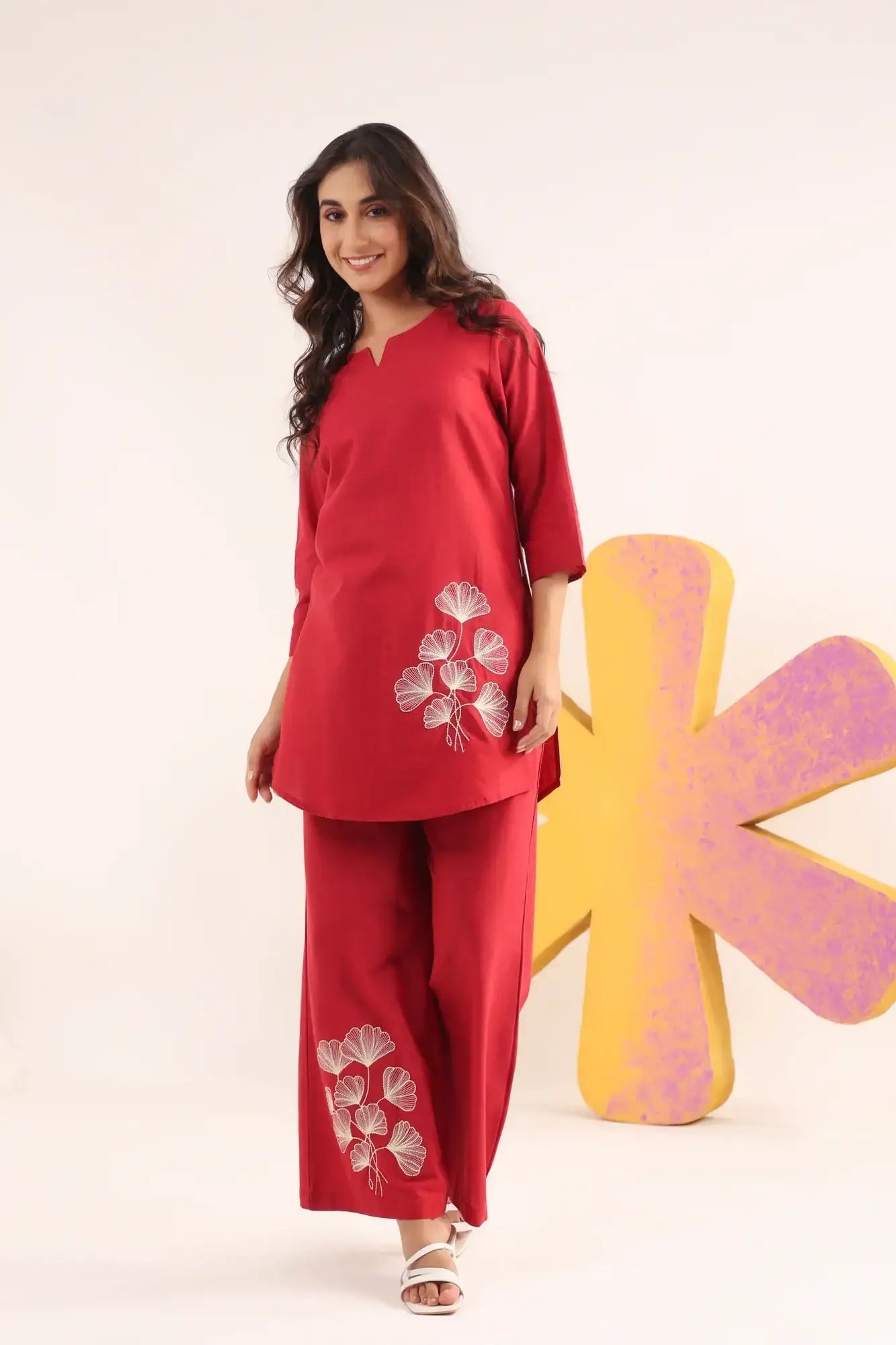 Ruby Bloom Cotton Flex Embroidered Co-ord Set