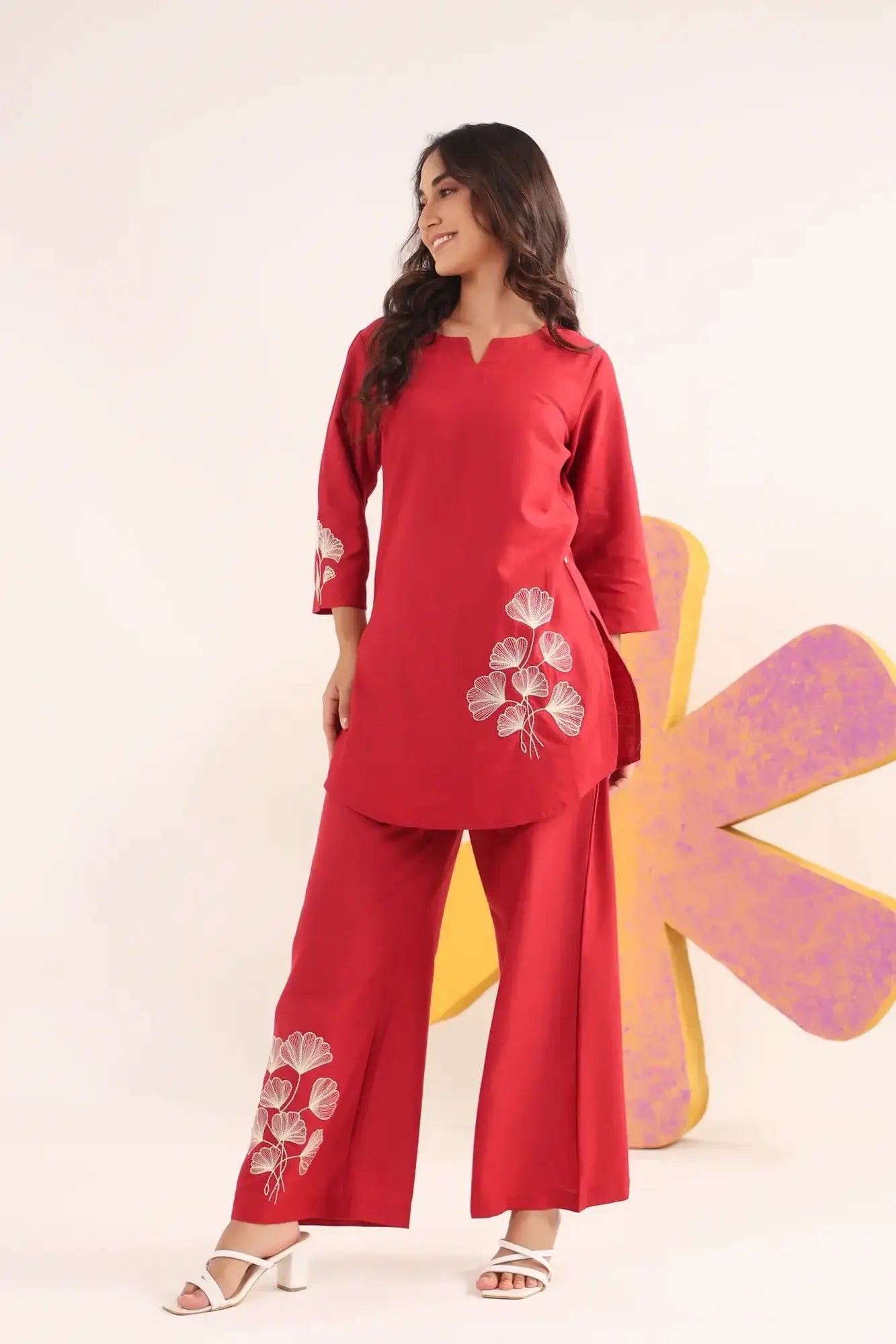 Ruby Bloom Cotton Flex Embroidered Co-ord Set