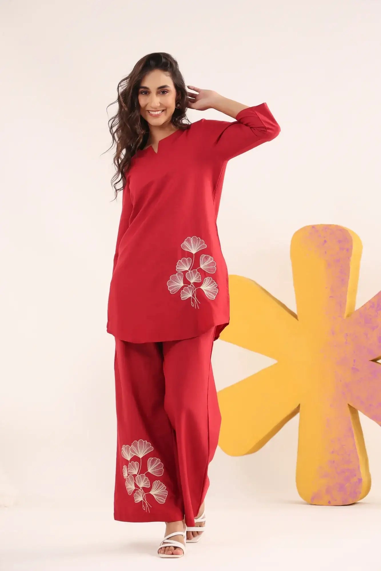 Ruby Bloom Cotton Flex Embroidered Co-ord Set