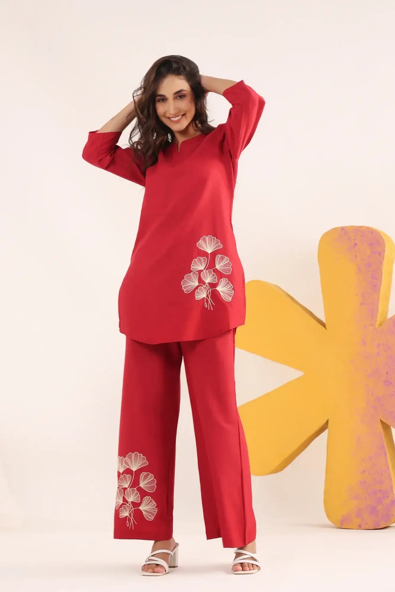 Ruby Bloom Cotton Flex Embroidered Co-ord Set
