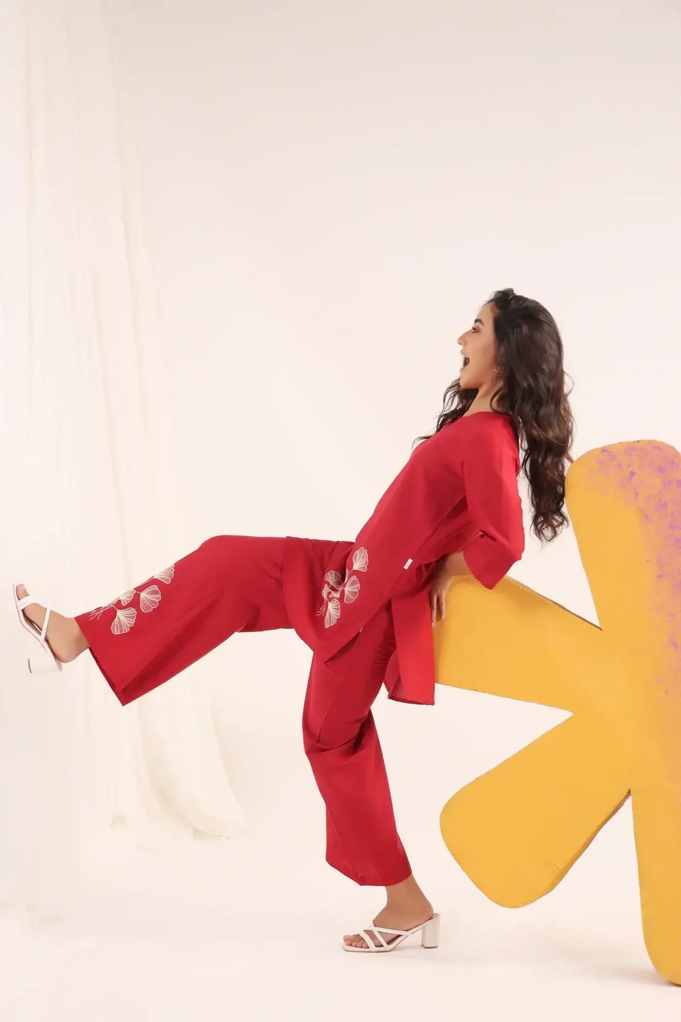 Ruby Bloom Cotton Flex Embroidered Co-ord Set