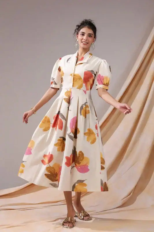Autumn Bloom Cotton Flex Dress