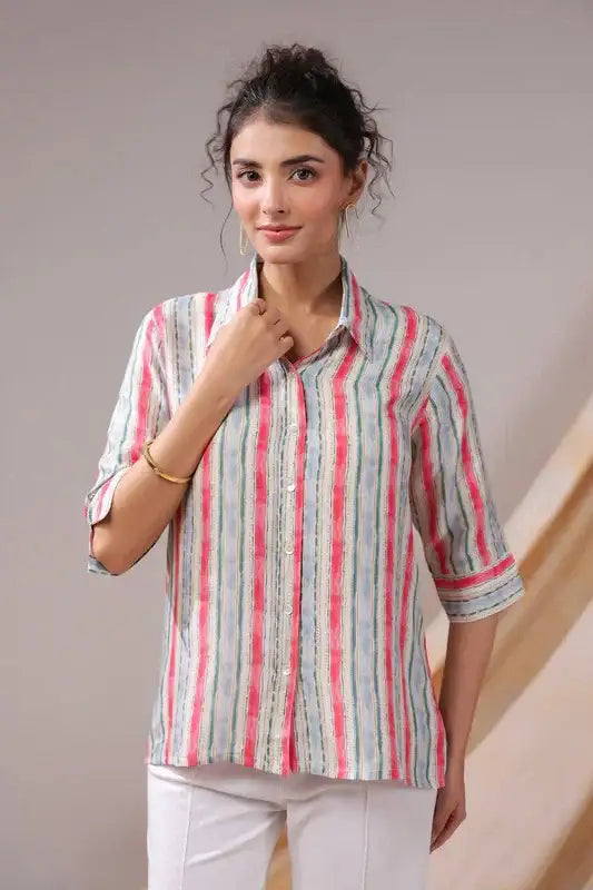 Striped Breeze Casual Muslin Silk Shirt