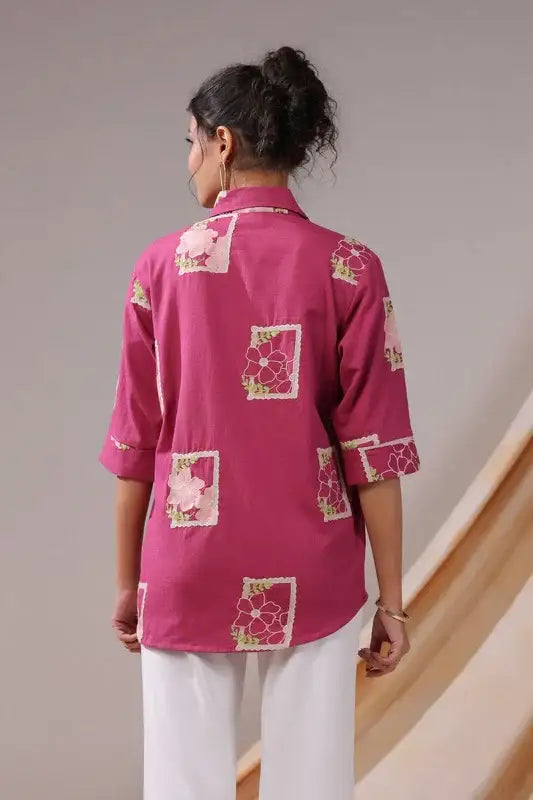 Fuchsia Patchwork Floral Cotton Flex Shirt