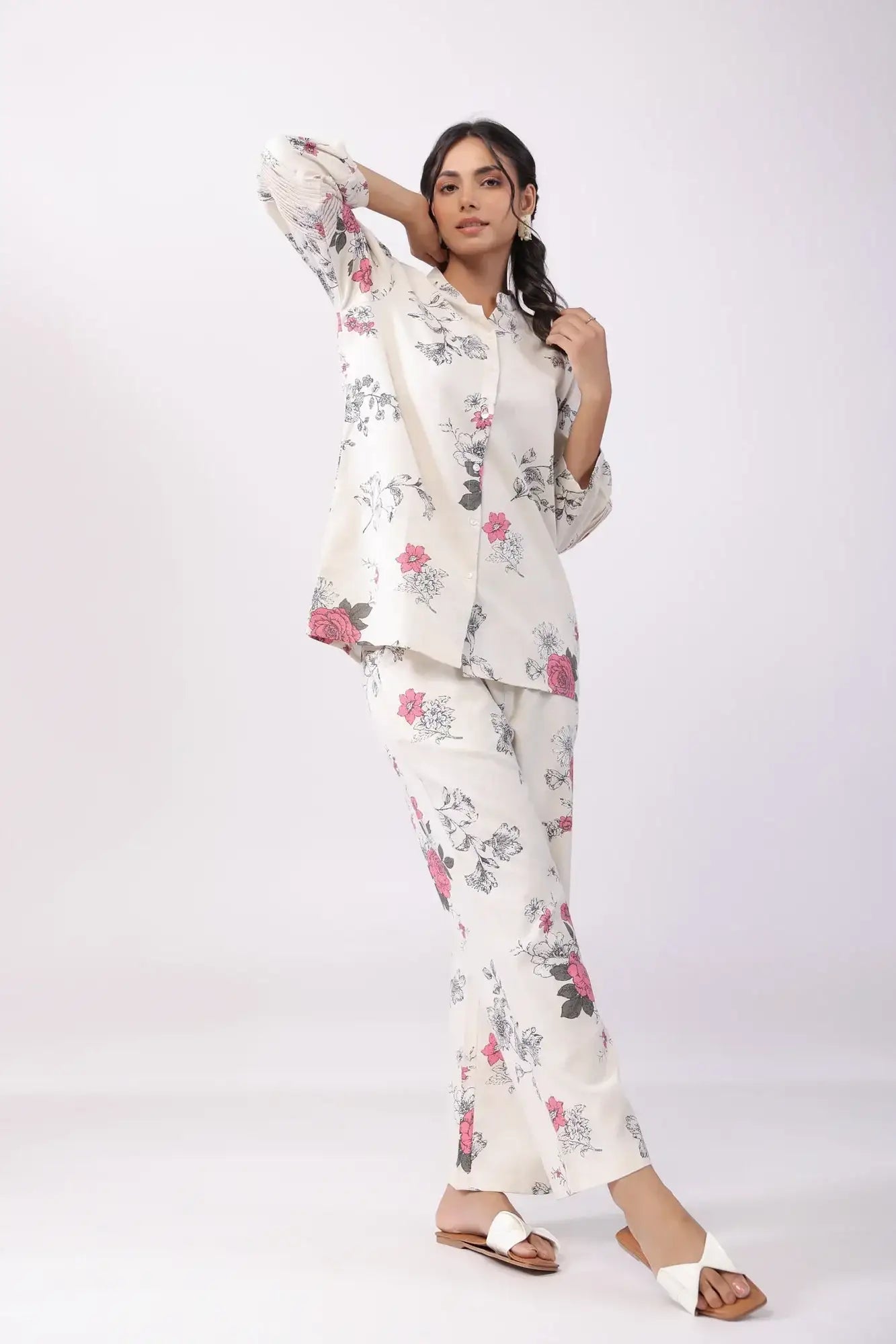 Floral Mirage Off White Cotton Co-ord Set