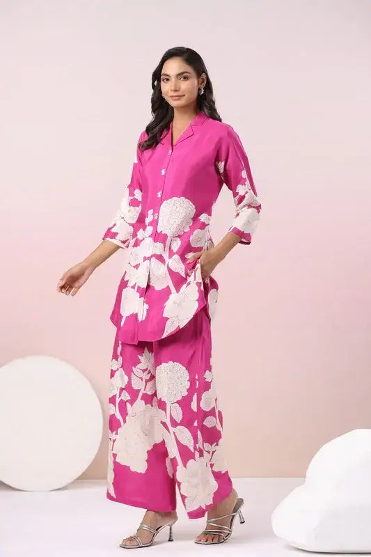 Fuchsia Blossom Dream Pink Russian Silk Co-ord Set