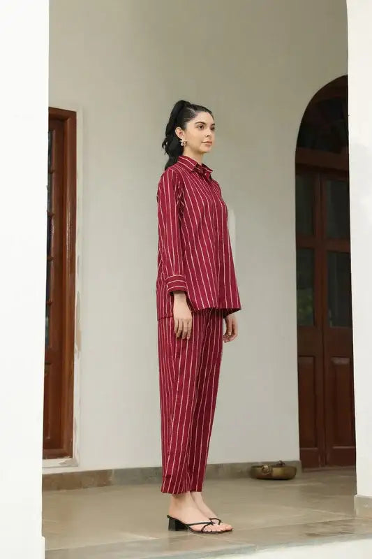 Wine Stripes Cotton Co-ord set