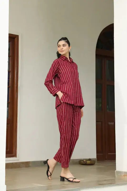 Wine Stripes Cotton Co-ord set