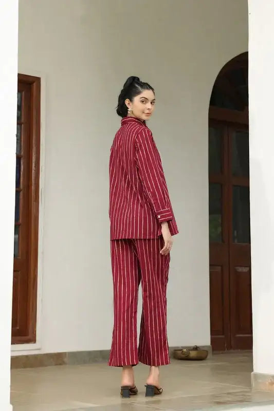 Wine Stripes Cotton Co-ord set