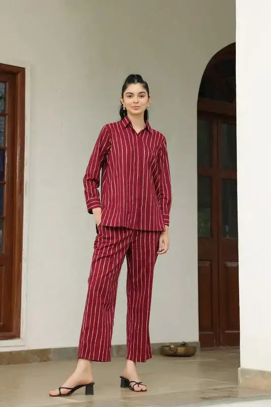 Wine Stripes Cotton Co-ord set