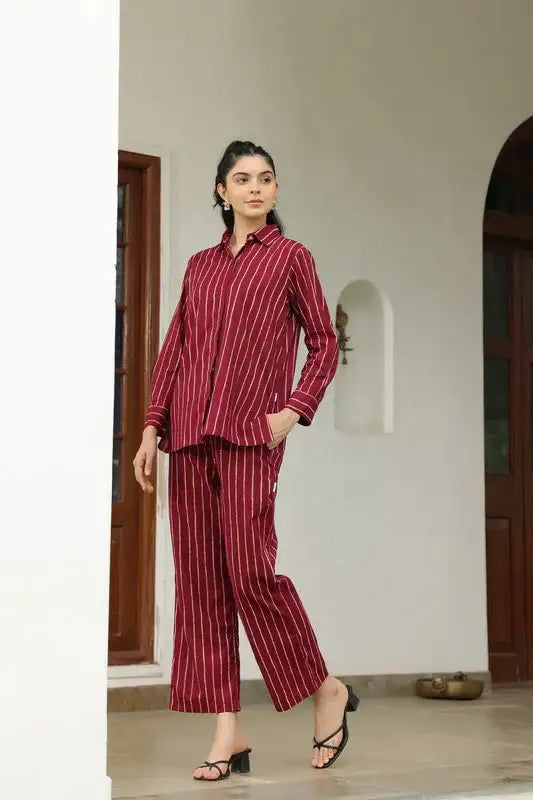 Wine Stripes Cotton Co-ord set