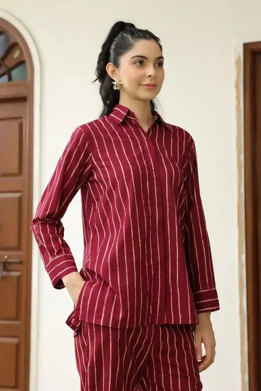 Wine Stripes Cotton Co-ord set