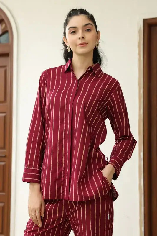 Wine Stripes Cotton Co-ord set