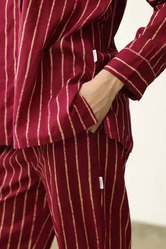 Wine Stripes Cotton Co-ord set