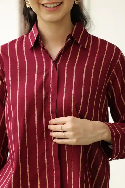 Wine Stripes Cotton Co-ord set