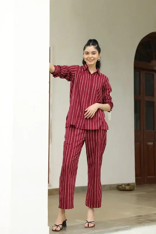 Wine Stripes Cotton Co-ord set