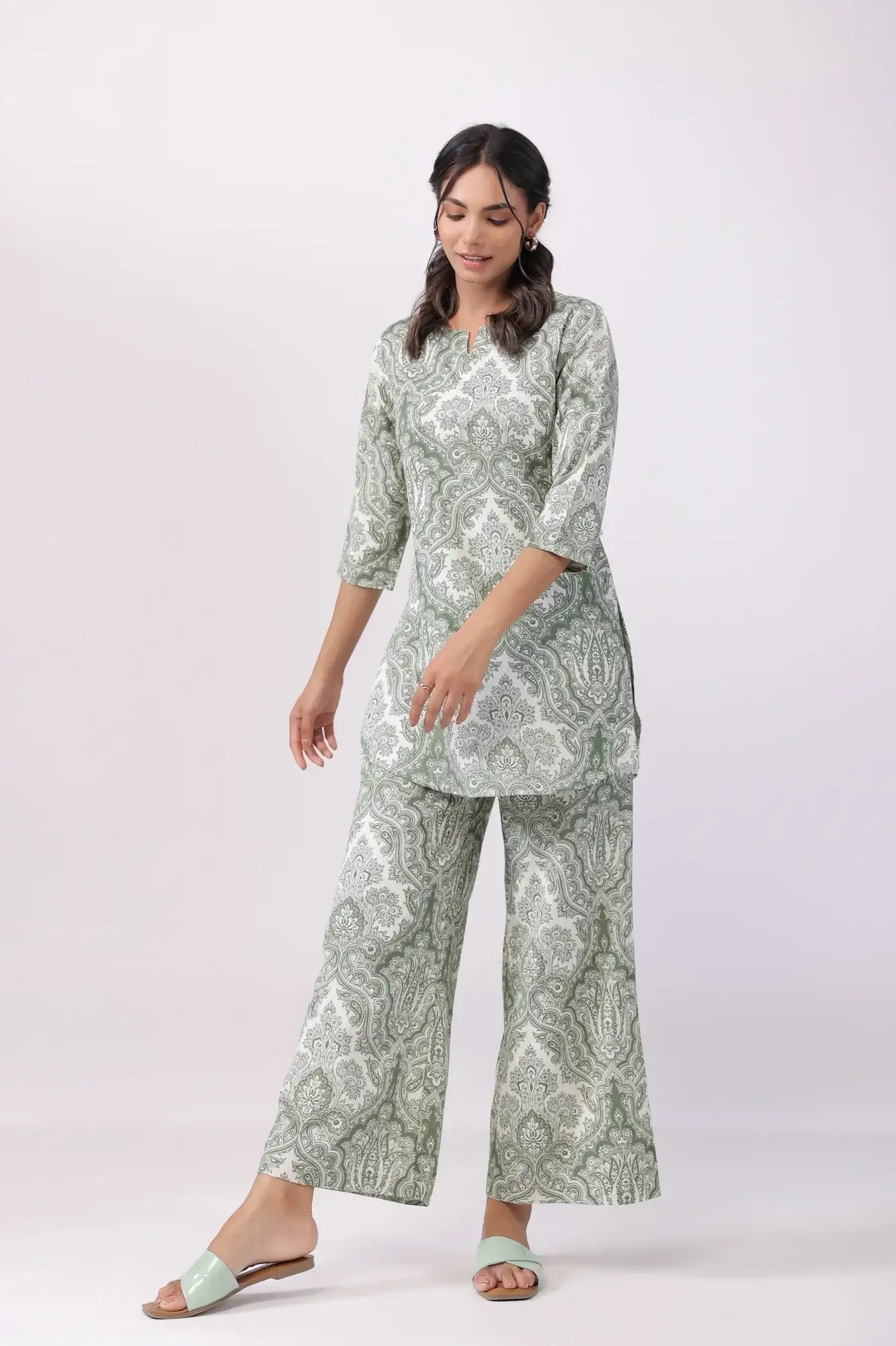 Cultural Tapestry Multicoloured Cotton Flex Palazzo Loungewear Set