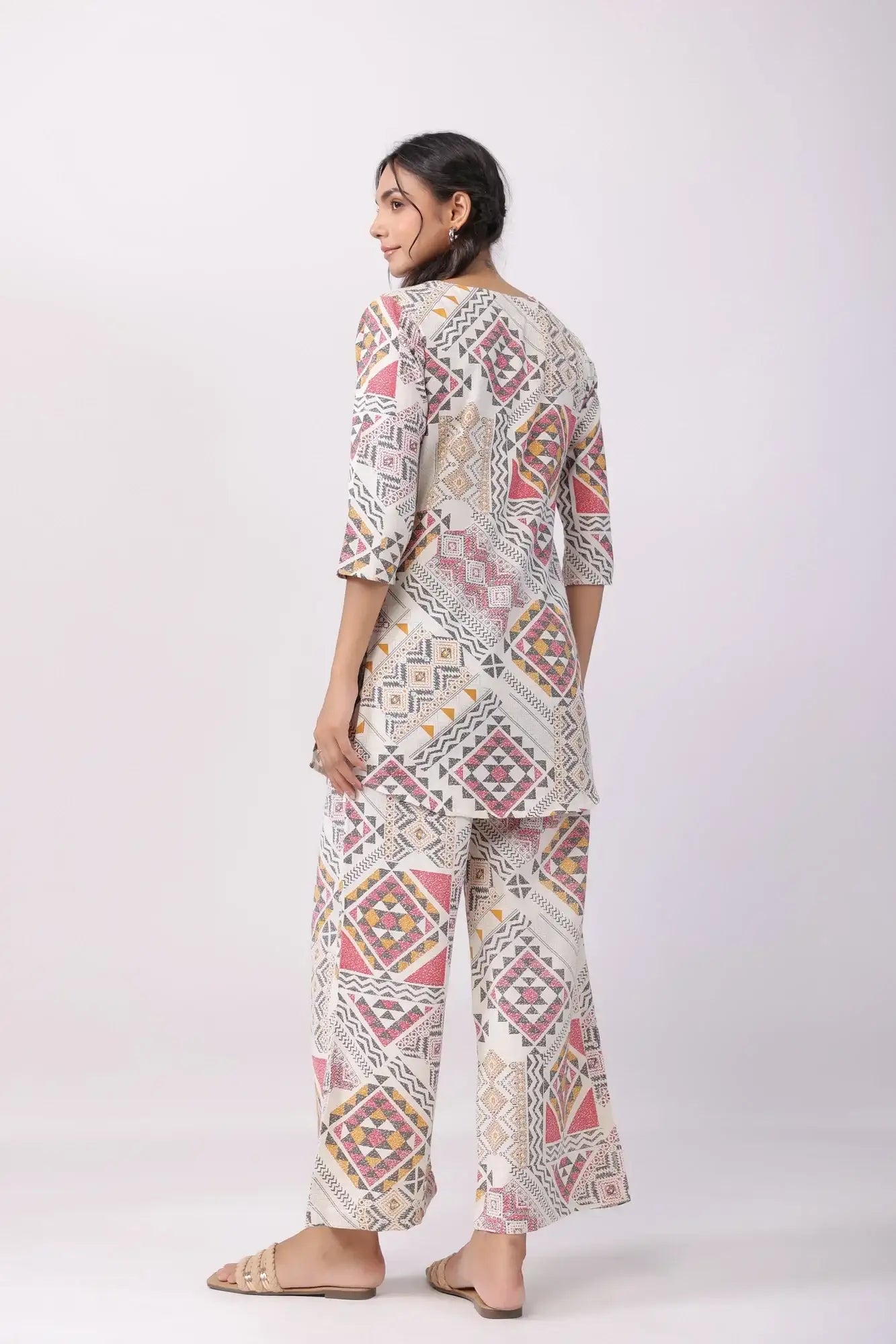 Celestial Art Multicoloured Cotton Flex Palazzo Loungewear Set