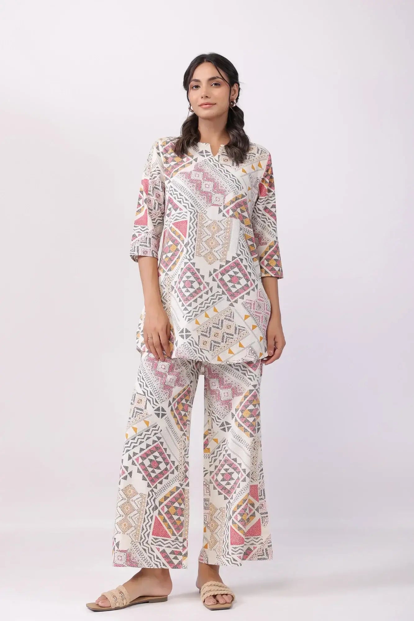 Celestial Art Multicoloured Cotton Flex Palazzo Loungewear Set