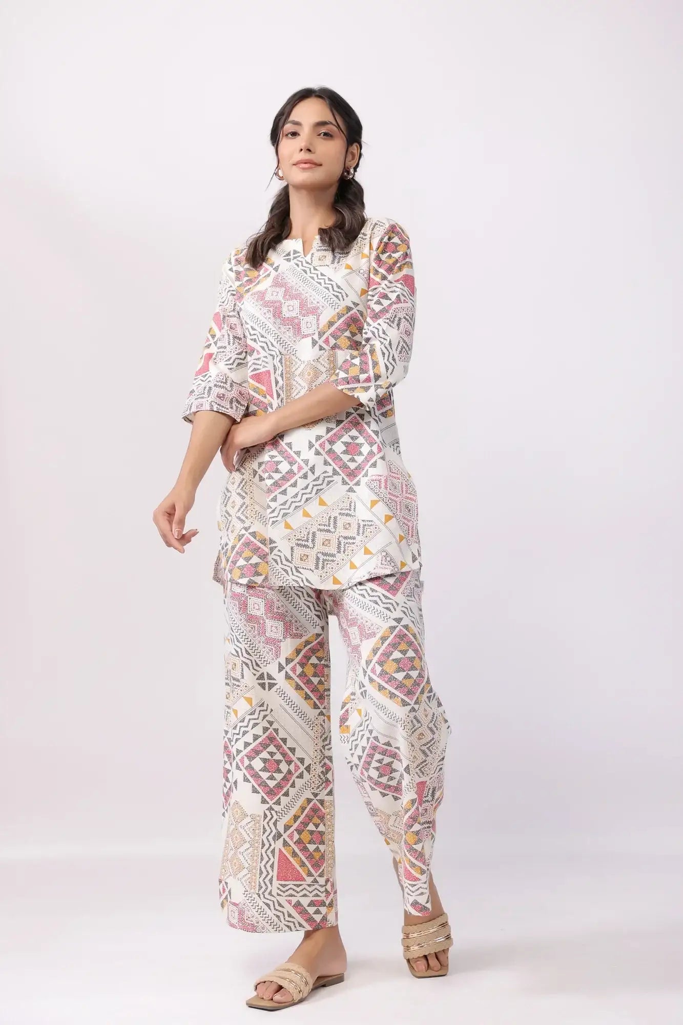 Celestial Art Multicoloured Cotton Flex Palazzo Loungewear Set