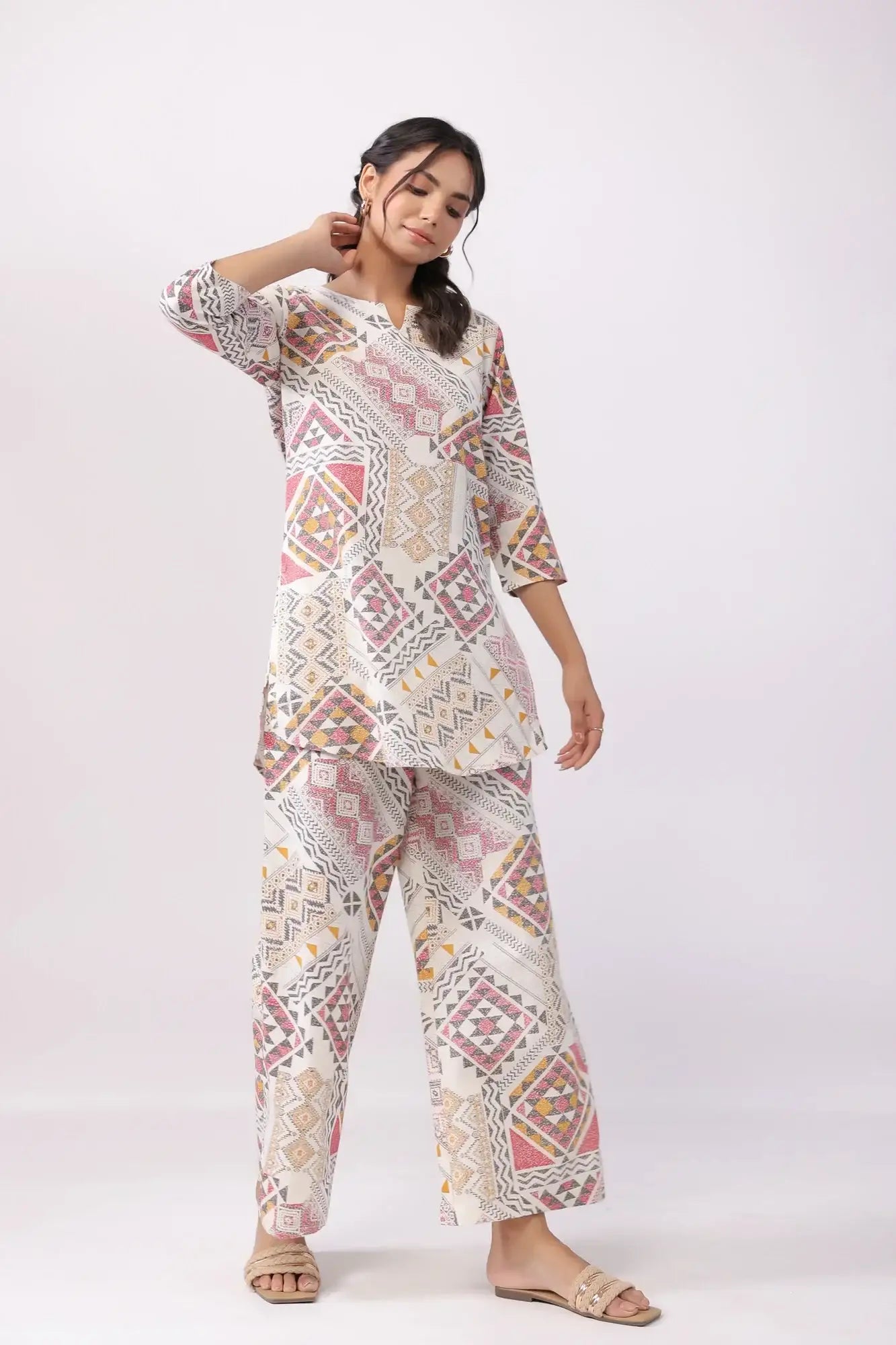 Celestial Art Multicoloured Cotton Flex Palazzo Loungewear Set