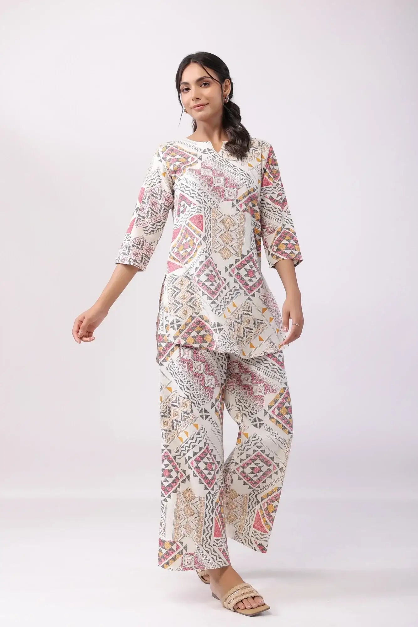 Celestial Art Multicoloured Cotton Flex Palazzo Loungewear Set