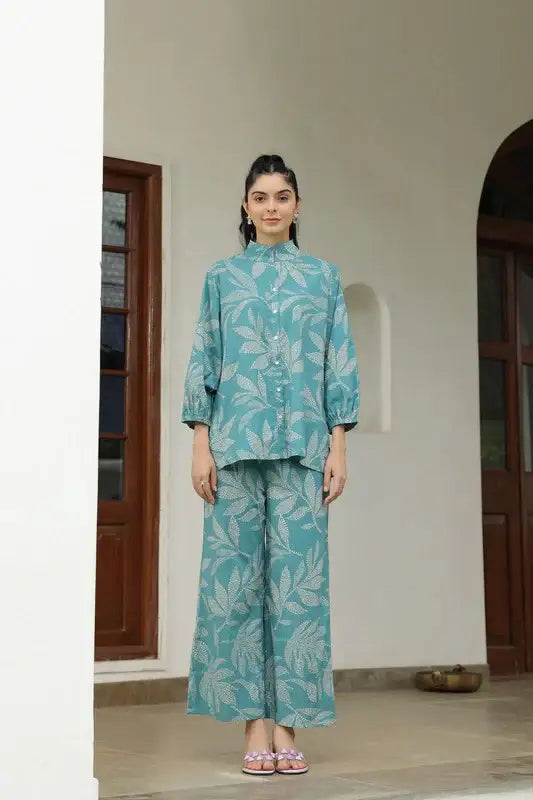 Petal Dot Harmony Blue Cotton Co-ord Set