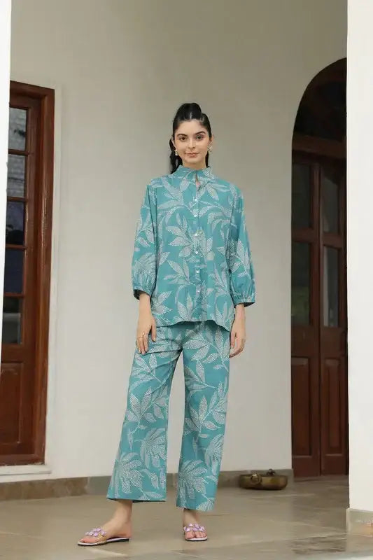 Petal Dot Harmony Blue Cotton Co-ord Set