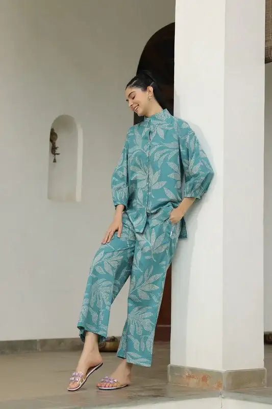 Petal Dot Harmony Blue Cotton Co-ord Set