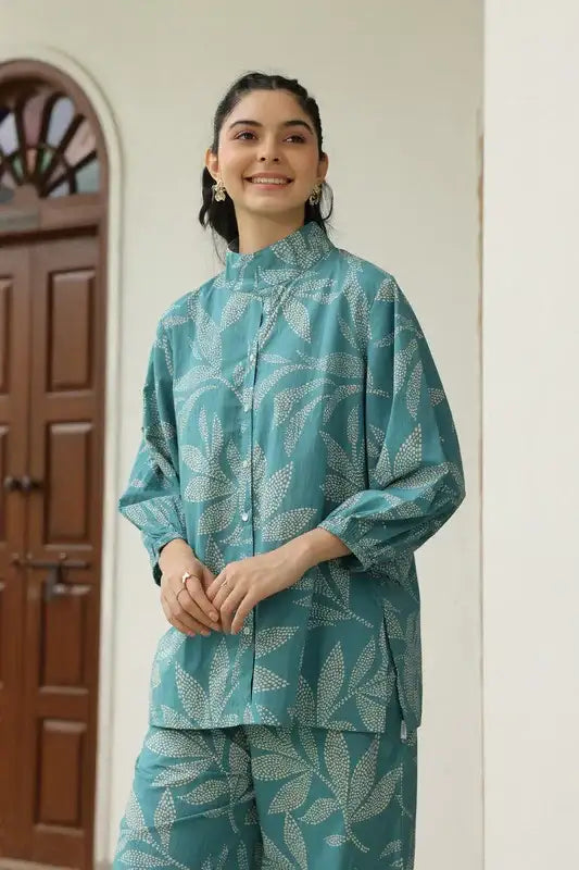 Petal Dot Harmony Blue Cotton Co-ord Set