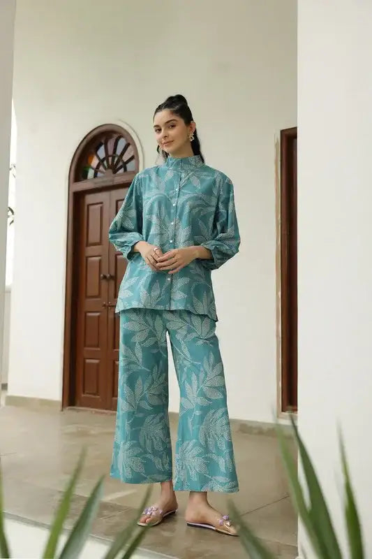 Petal Dot Harmony Blue Cotton Co-ord Set