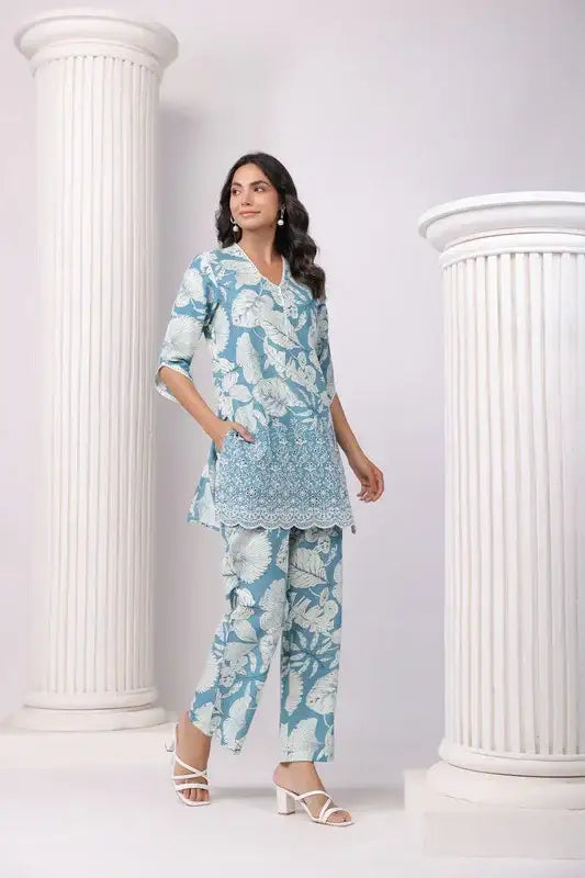 Botanical Breeze Schiffli Cotton Co-ord Set