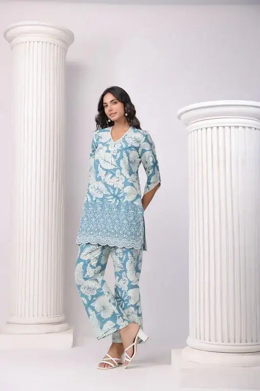 Botanical Breeze Schiffli Cotton Co-ord Set