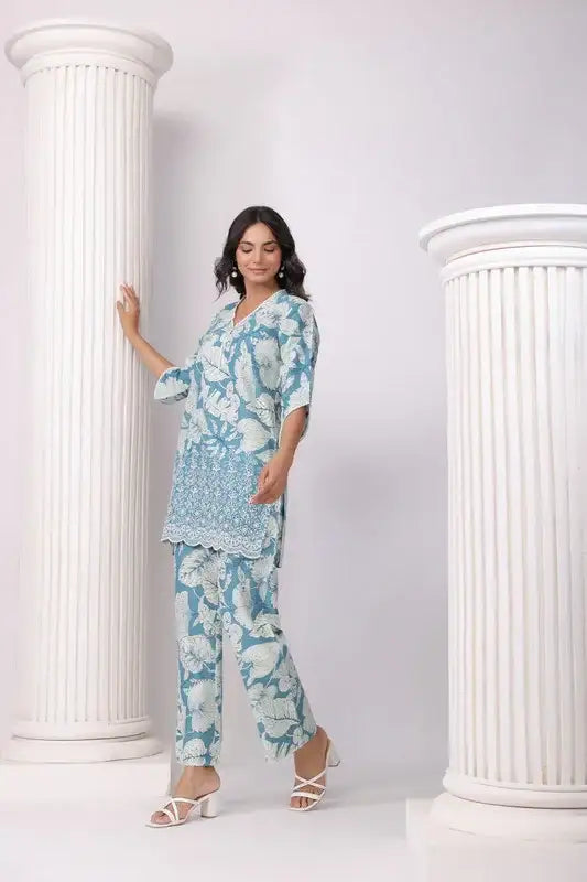 Botanical Breeze Schiffli Cotton Co-ord Set