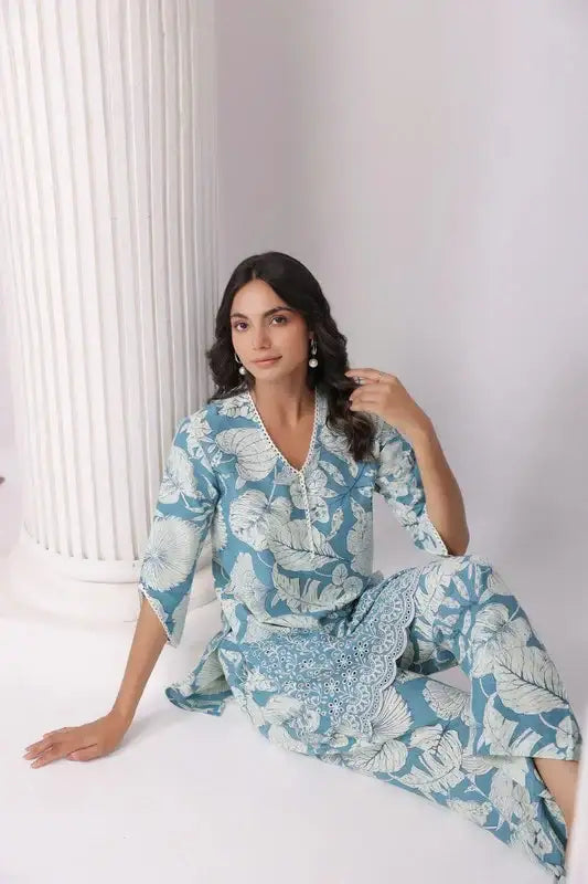 Botanical Breeze Schiffli Cotton Co-ord Set