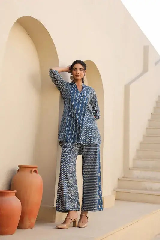 Indigo Elegance Cotton Co-ord Set