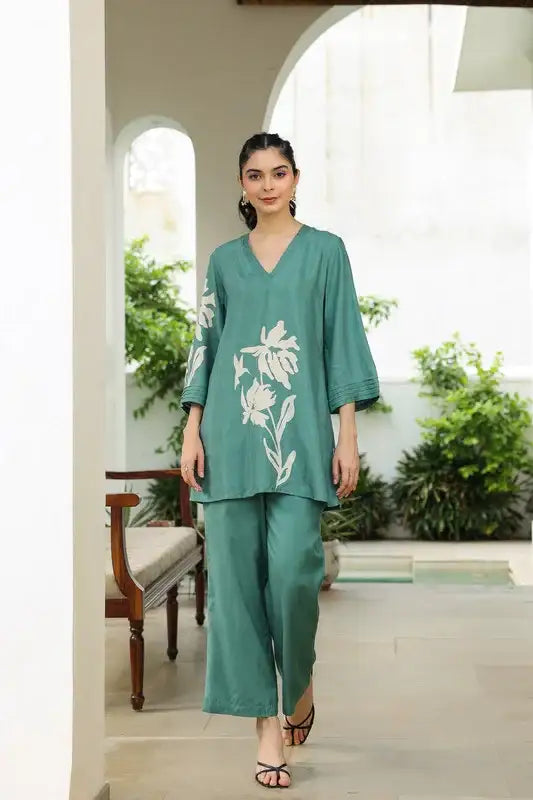 Leaf Whisper Russian Silk Co-ord Set