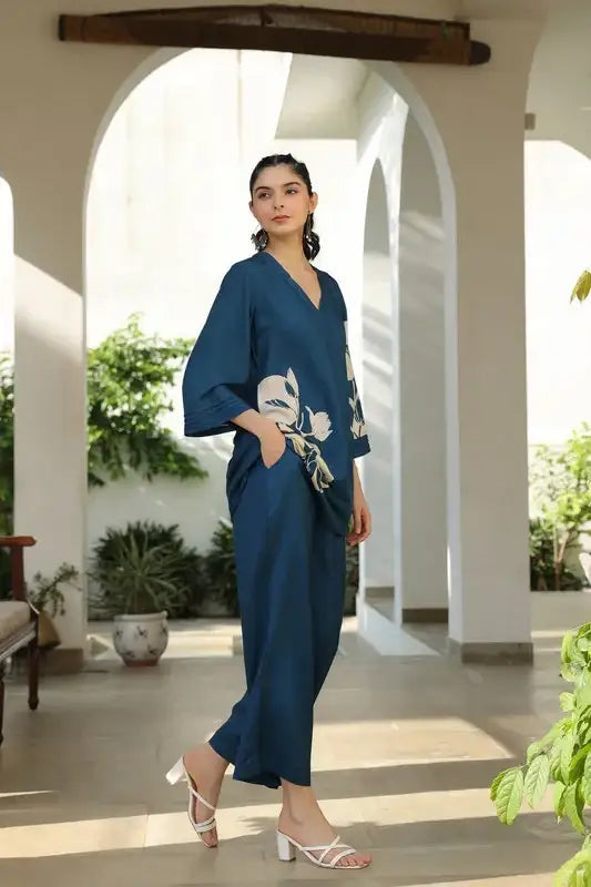 Playful Jade Ensemble Russian Silk Co-ord Set