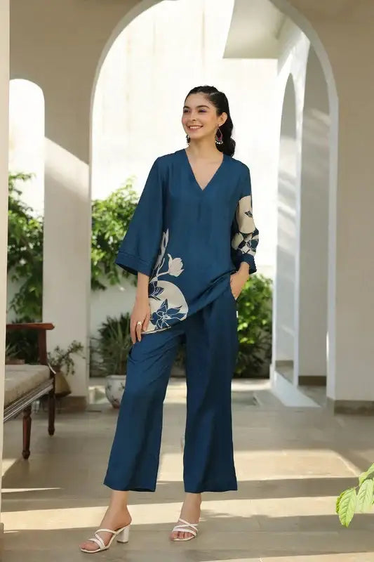 Playful Jade Ensemble Russian Silk Co-ord Set