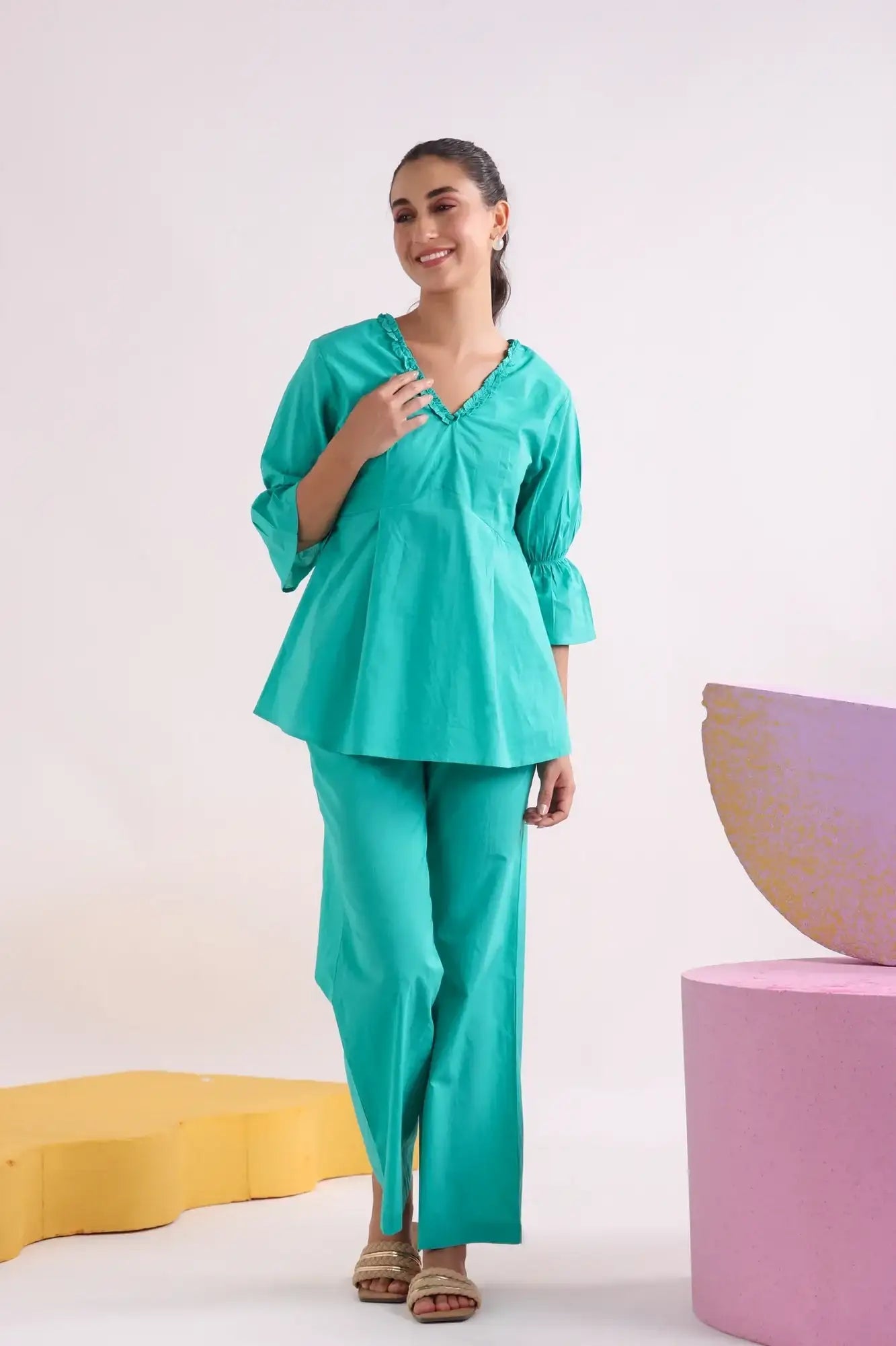 Aqua Green Ease Cotton Co-ord Set