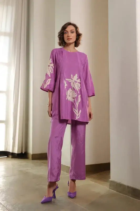 Regal Lilac Flora Russian Silk Co-ord set
